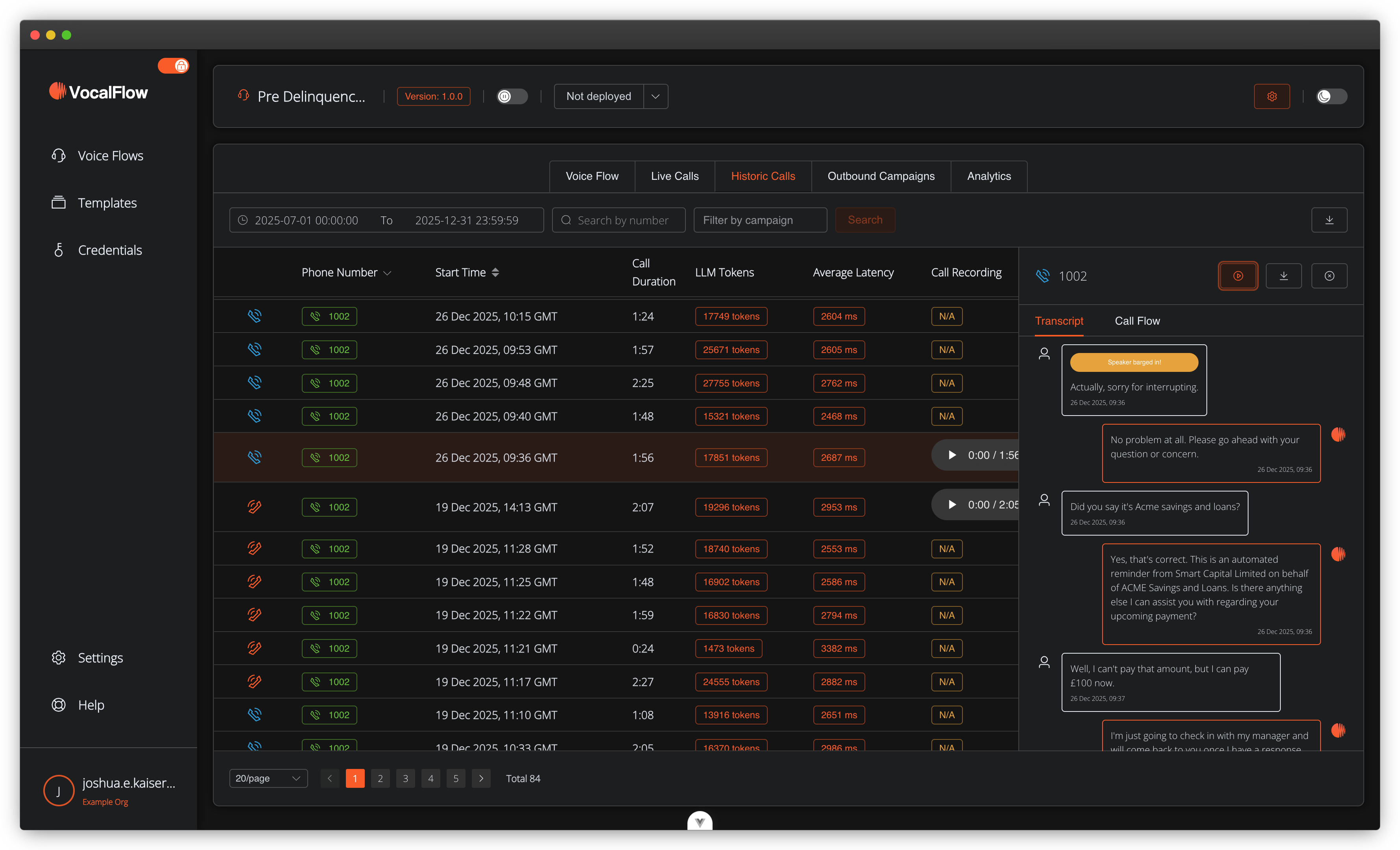 Live calls + transcript